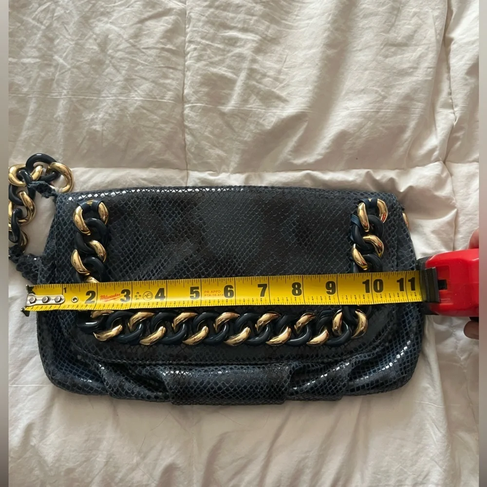 Michael Kors Designer Y2K Navy Snakeskin Leather Shoulder Bag | Designer